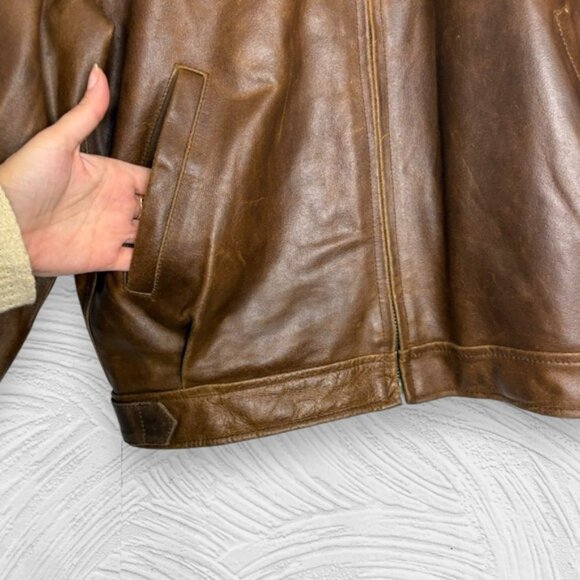 Vintage 90s Adler chestnut brown full zip dad style leather jacket size L - Picture 8 of 14